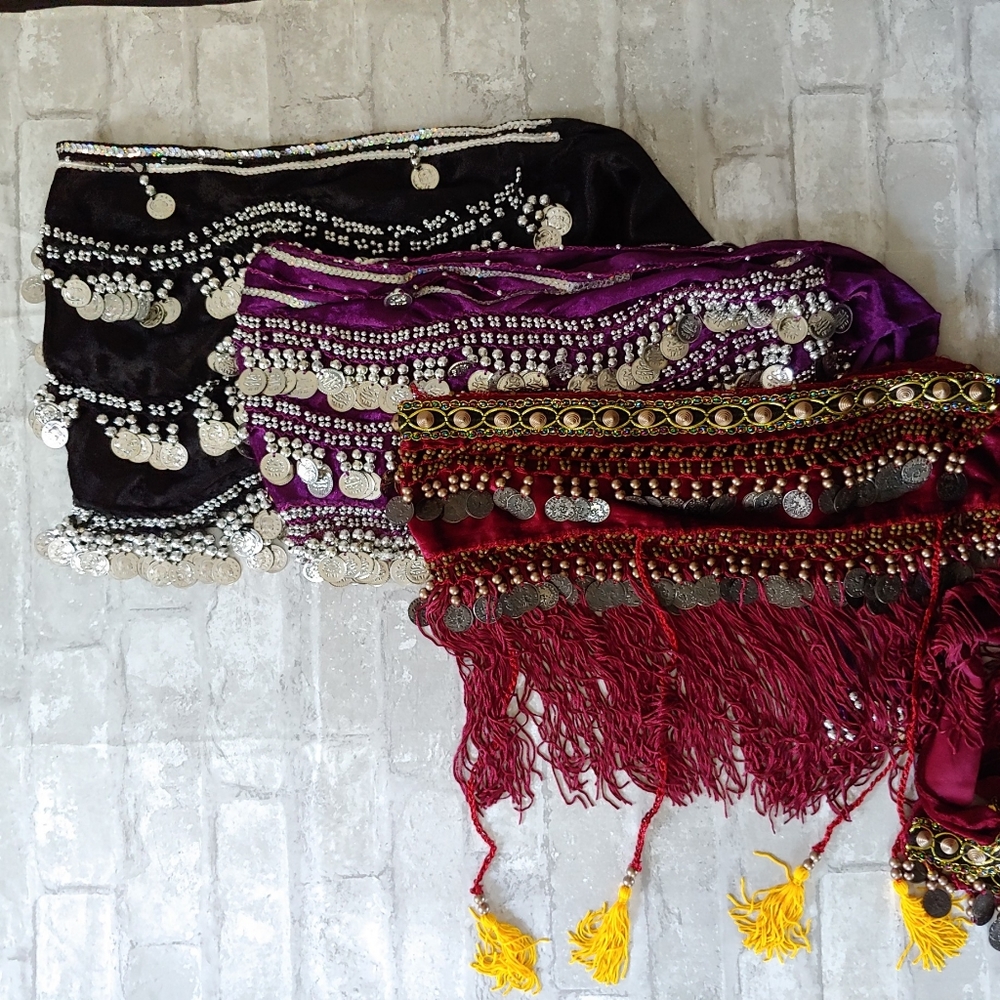 Belly Dance Scarves Set of 3 with Coins and Tassels New Without Tags